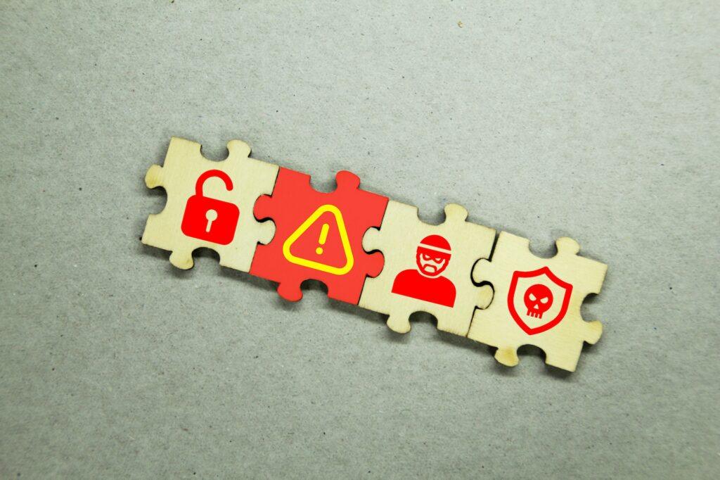 Puzzle with cyber robber icons, be careful and unlock. safety And security Notfallpläne